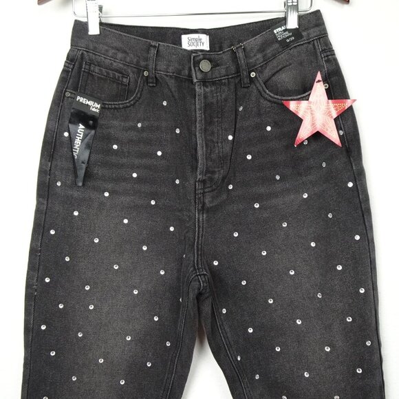 Rhinestone Jeans Simple Society Size 9 Gray Button Fly Cropped Straight Frayed - Picture 2 of 10